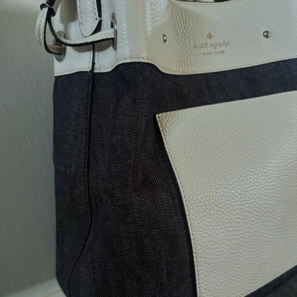 Kate Spade Marti Dark Denim Shoulder Bag with White Pebbled Leather Accents NWOT - Picture 10 of 12
